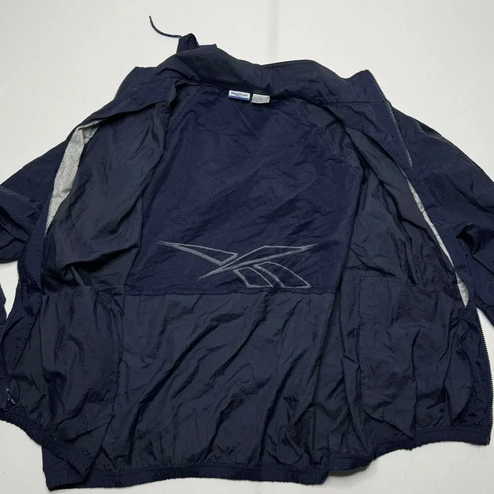 Reebok Navy Windbreaker Jacket XL Vintage Hooded Full Zip